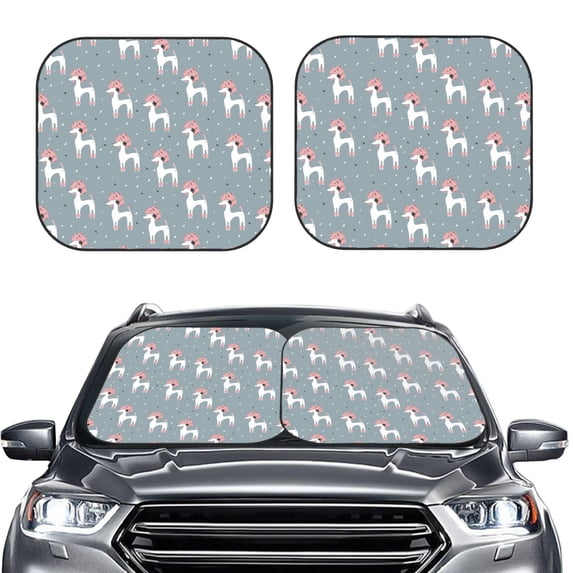 Picia Cartoon Poodle Dog 2 Piece Car Windshield Sun Shade Foldable | Foldable Sun Shield for Front Window Blocks UV Rays and Keeps Your Vehicle Cool-Medium
