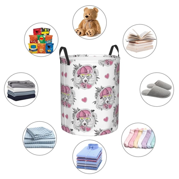 Picia Cartoon Poodle Dog Large Laundry Basket, Waterproof, Freestanding Laundry Hamper, Collapsible Tall Clothes Hamper with Extended Handles-Medium