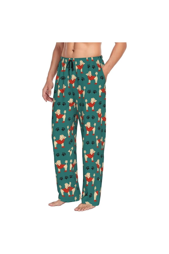 Cartoon Poodle Dog Mens Soft Woven Cotton Elastic Waistband Sleep Pajama Pant Lounge Sleep Pant With Pockets And Drawstring-Medium