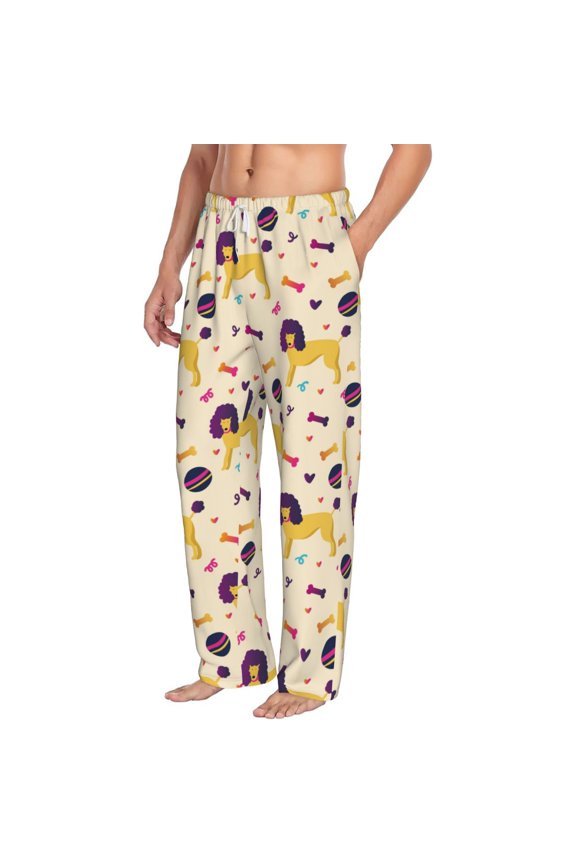 Cartoon Poodle Dog Mens Soft Woven Cotton Elastic Waistband Sleep Pajama Pant Lounge Sleep Pant With Pockets And Drawstring-Small