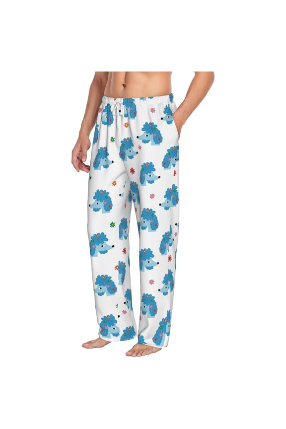 Cartoon Poodle Dog Mens Soft Woven Cotton Elastic Waistband Sleep Pajama Pant Lounge Sleep Pant With Pockets And Drawstring-Small
