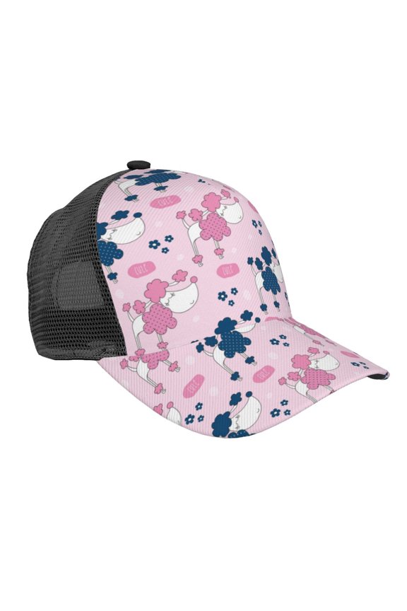 Cartoon Poodle Dog Pattern Trucker Hat,Baseball Cap,Sun Protection Cap,Stylish Headwear,Leisure Cap,Outdoor Sports Cap