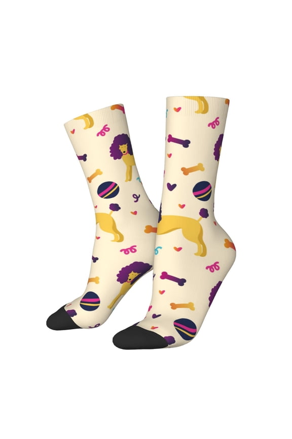 Cartoon Poodle Dog Print Athletic Socks for Men & Women – Cushioned Moisture-Wicking Crew Socks for Sports, Running, and Training, Soft & Breathable Size 5-11