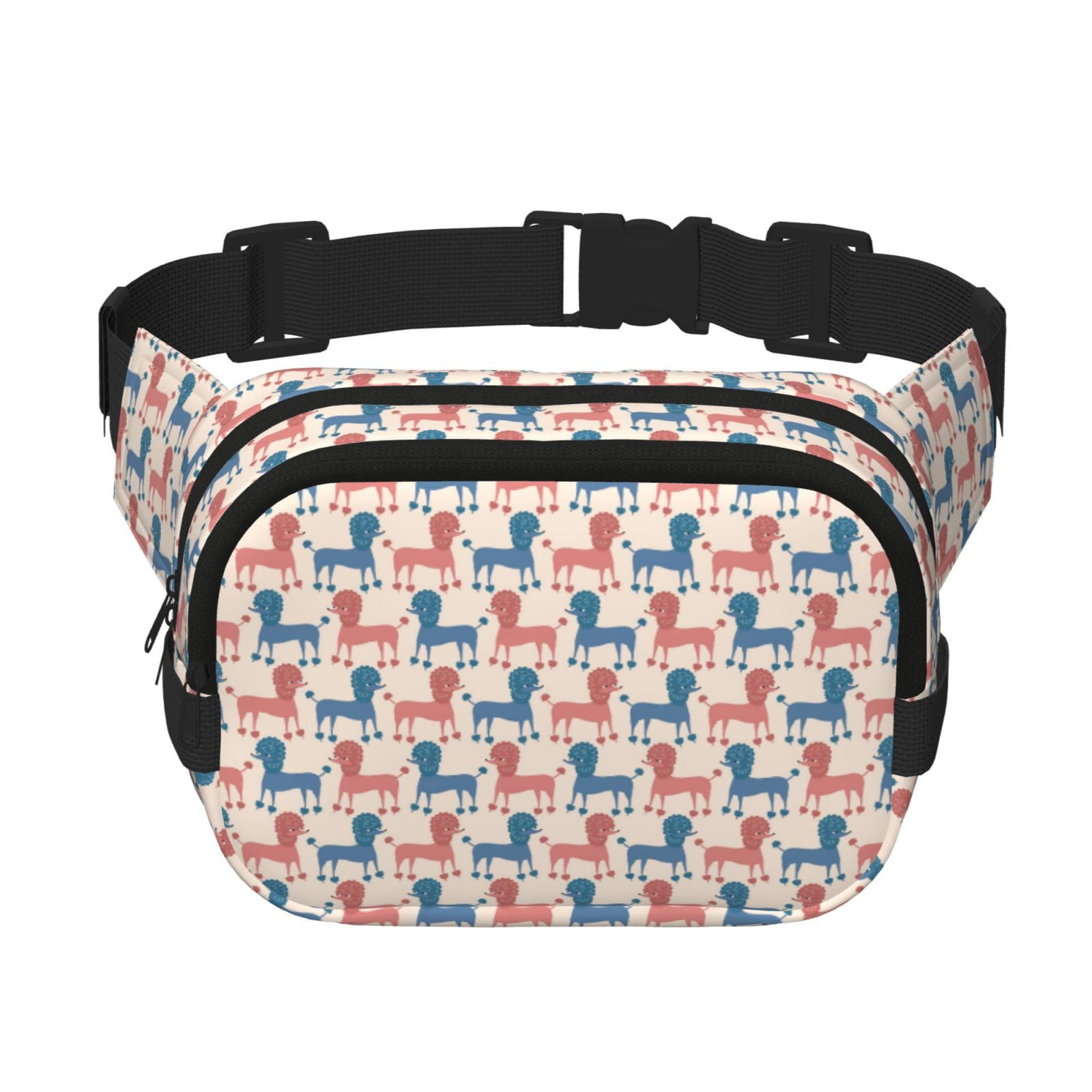 Picia Cartoon Poodle Dog Print Square Double-Layer Waist Bag Mini Adjustable Waist Belt Bag Exercise Running Travel Hiking