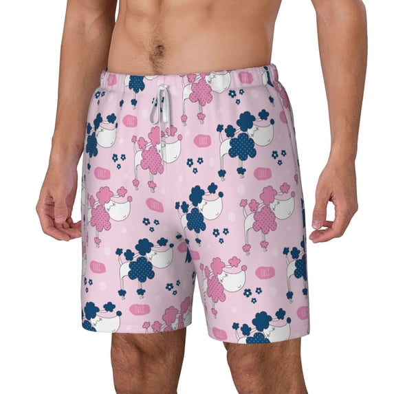 Picia Cartoon Poodle Dog pattern Mens Swim Trunks with Compression Liner Stretch Beach Shorts Quick Dry with Zipper Pockets No-Chafing Board Shorts-Small