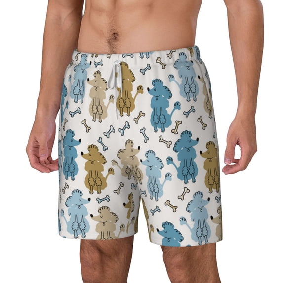 Picia Cartoon Poodle Dog pattern Mens Swim Trunks with Compression Liner Stretch Beach Shorts Quick Dry with Zipper Pockets No-Chafing Board Shorts-X-Large