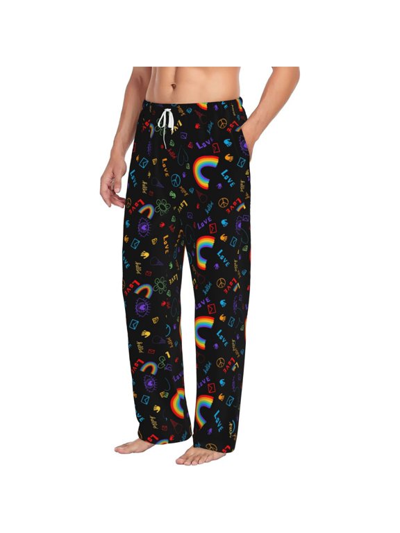 Cartoon Pride Lgbt Mens Soft Woven Cotton Elastic Waistband Sleep Pajama Pant Lounge Sleep Pant With Pockets And Drawstring-Large