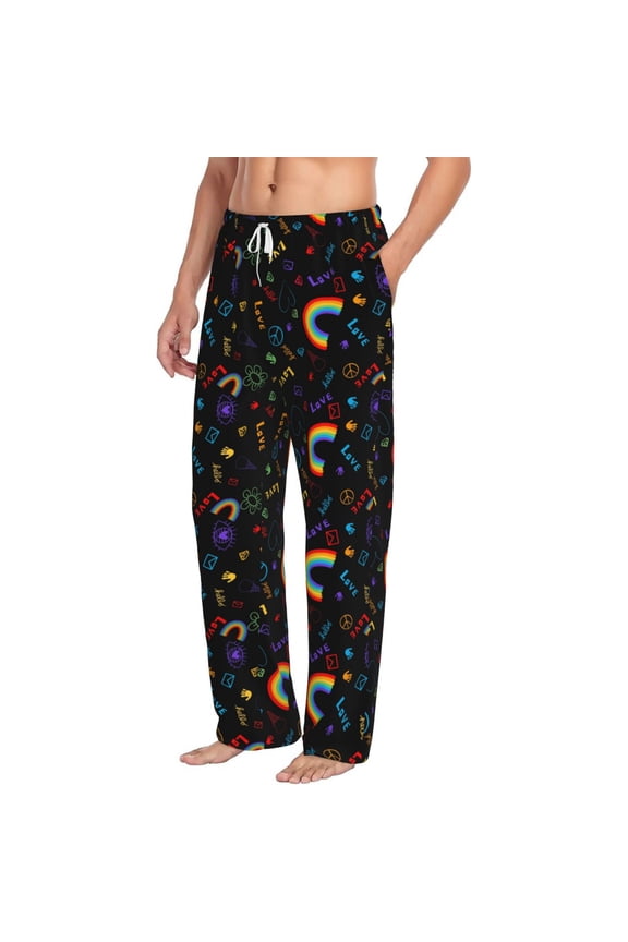 Cartoon Pride Lgbt Mens Soft Woven Cotton Elastic Waistband Sleep Pajama Pant Lounge Sleep Pant With Pockets And Drawstring-Small