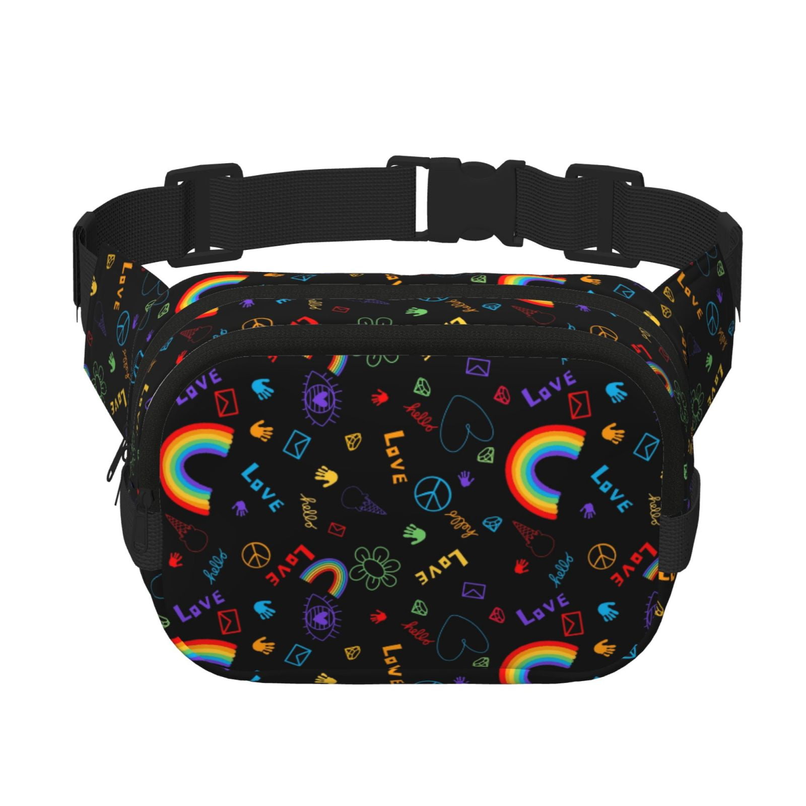 Picia Cartoon Pride Lgbt Print Square Double-Layer Waist Bag Mini Adjustable Waist Belt Bag Exercise Running Travel Hiking