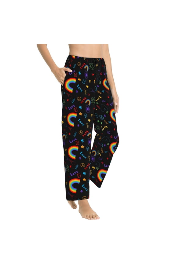Cartoon Pride Lgbt Womens Soft Woven Cotton Elastic Waistband Sleep Pajama Pant Lounge Sleep Pant With Pockets And Drawstring-Medium