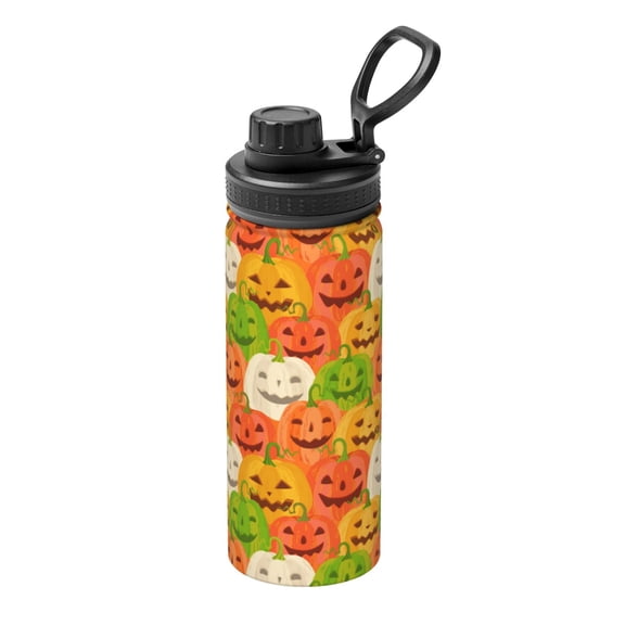 Picia Cartoon Pumpkins Pattern Water Bottle 18 oz Stainless Steel Insulated Bottles With Handle Leak Proof Gym Sport Water Jug BPA-free insulated kettle For Men Women Adults