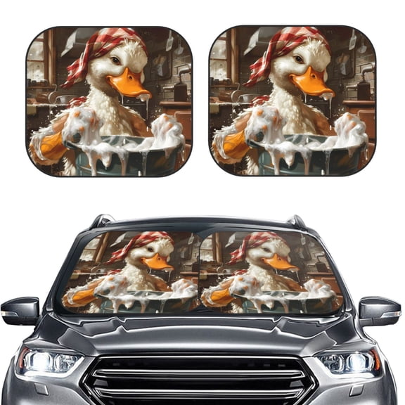 Picia Cartoon Scottish Duck 2 Piece Car Windshield Sun Shade Foldable | Foldable Sun Shield for Front Window Blocks UV Rays and Keeps Your Vehicle Cool-Small