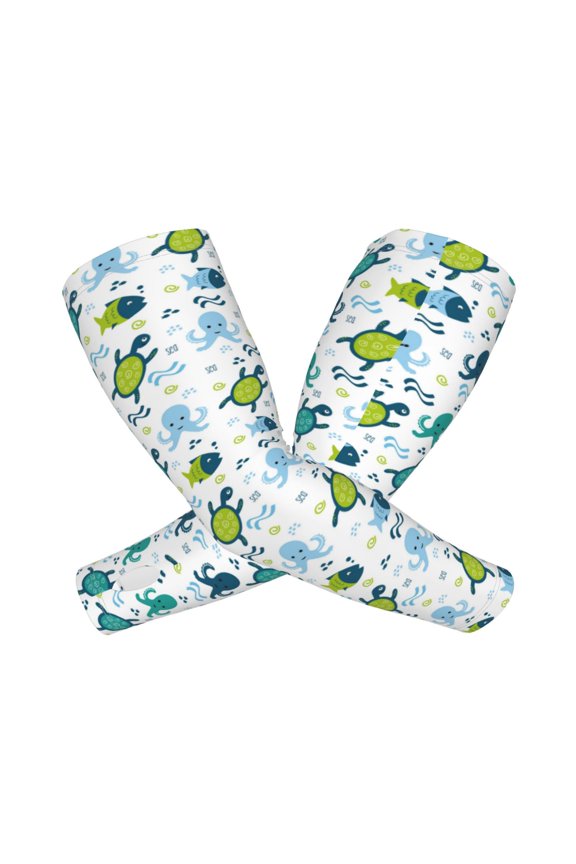 Cartoon Sea Creatures Arm Sleeves for Men and Women - Tattoo Cover Up UPF 50+ Cooling Sports Sleeve for Basketball Golf Football-One Size