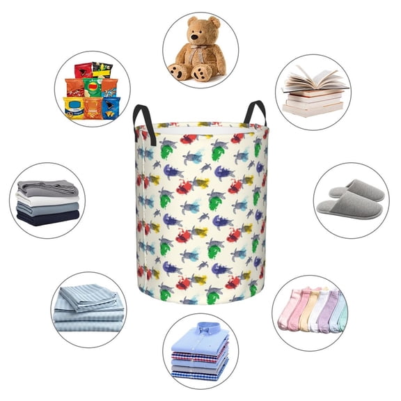 Picia Cartoon Sea Turtle Large Laundry Basket, Waterproof, Freestanding Laundry Hamper, Collapsible Tall Clothes Hamper with Extended Handles-