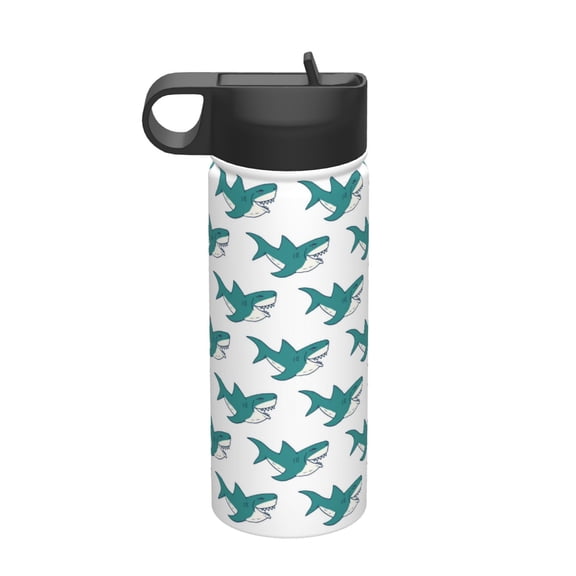 Picia Cartoon Shark Pattern 18oz Sports Insulated Kettle With Straw Insulated Water Bottle For Running Hiking Cycling Climbing Men'S Woman Insulated Water Bottle