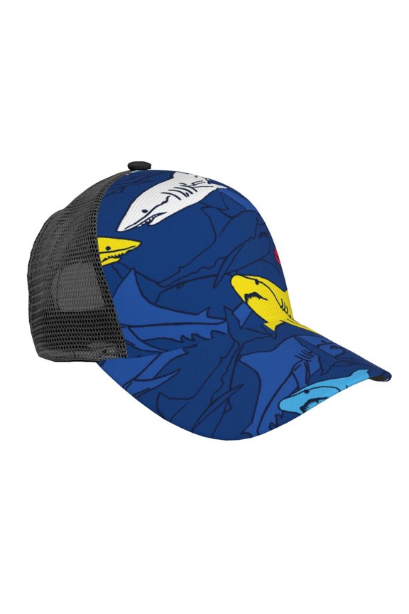 Cartoon Shark Pattern Trucker Hat,Baseball Cap,Sun Protection Cap,Stylish Headwear,Leisure Cap,Outdoor Sports Cap