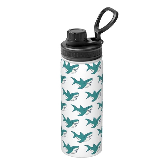 Picia Cartoon Shark Pattern Water Bottle 18 oz Stainless Steel Insulated Bottles With Handle Leak Proof Gym Sport Water Jug BPA-free insulated kettle For Men Women Adults
