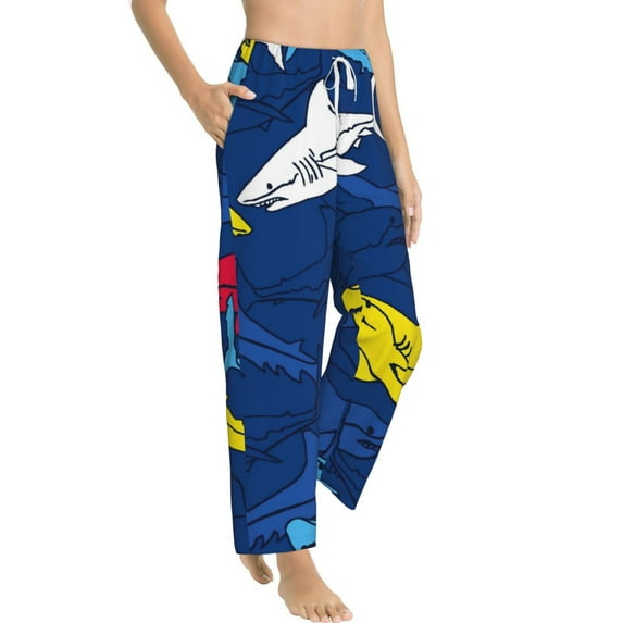 Picia Cartoon Shark Womens Soft Woven Cotton Elastic Waistband Sleep Pajama Pant Lounge Sleep Pant With Pockets And Drawstring-XX-Large