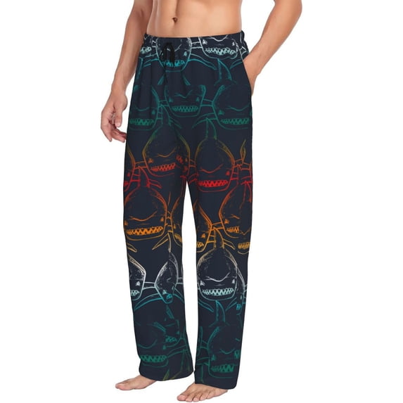 Picia Cartoon Sharks Mens Soft Woven Cotton Elastic Waistband Sleep Pajama Pant Lounge Sleep Pant With Pockets And Drawstring-X-Large