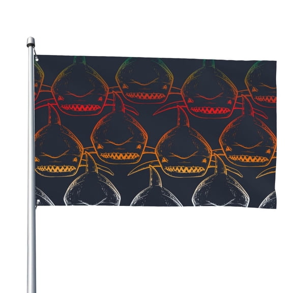 Picia Cartoon Sharks Printed Flag ,Cartoon Sharks Pattern Garden Flag Vertical Double,Yard Lawn Outdoor Decor 48x72"