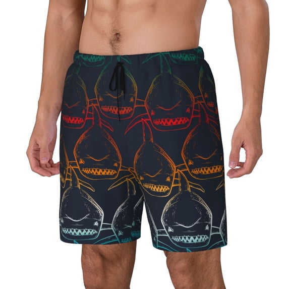 Picia Cartoon Sharks pattern Mens Swim Trunks with Compression Liner Stretch Beach Shorts Quick Dry with Zipper Pockets No-Chafing Board Shorts-Small