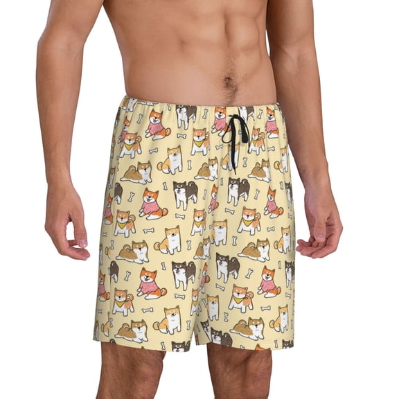 Picia Cartoon Shiba Inu Dog Pajama Shorts for Men, Men's Pajama Bottoms, Sleepwear,Short Pajama Pants-X-Large