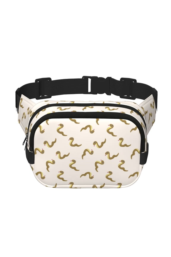Cartoon Snake Print Square Double-Layer Waist Bag Mini Adjustable Waist Belt Bag Exercise Running Travel Hiking