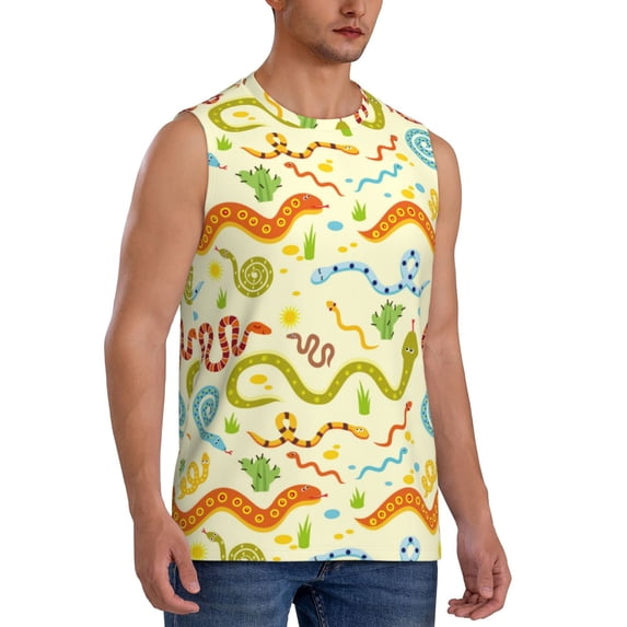 Picia Cartoon Snake8 mens Cotton Tank Undershirts , Moisture-wicking Ribbed Tanks, Lightweight Cotton Tank Undershirts-X-Large