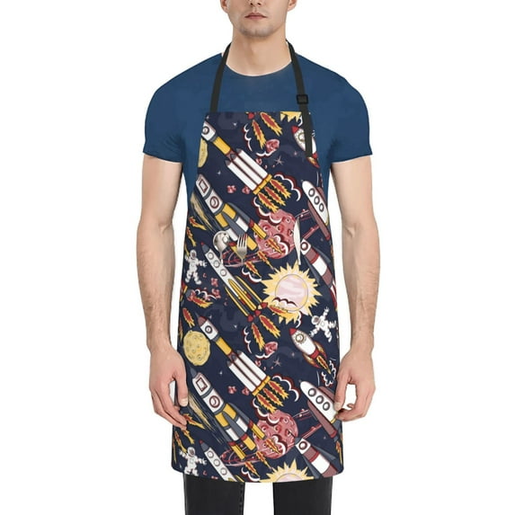 Picia Cartoon Space 1 Waterproof Apron for Unisex Adult - Adjustable Bib Apron with Pockets, Ideal for Cooking, Gardening, Painting, and Household Chores