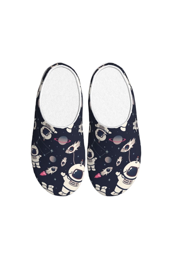 Cartoon Spaceship for Women's Lamb-hug Comfy Fleece House Slippers Memory Foam, Slip-on House Shoes Indoor Outdoor-44/45