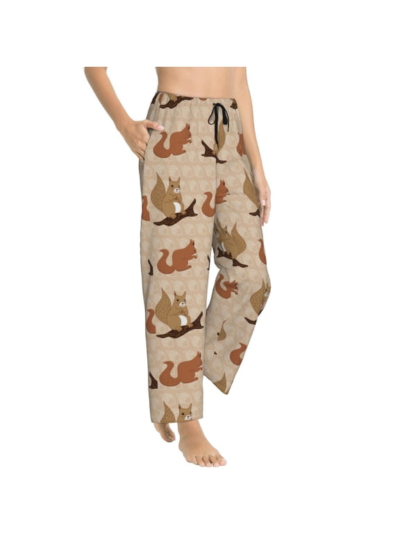 Cartoon Squirrel Womens Soft Woven Cotton Elastic Waistband Sleep Pajama Pant Lounge Sleep Pant With Pockets And Drawstring-X-Large