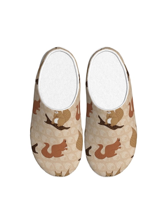 Cartoon Squirrel for Women's Lamb-hug Comfy Fleece House Slippers Memory Foam, Slip-on House Shoes Indoor Outdoor-42/43