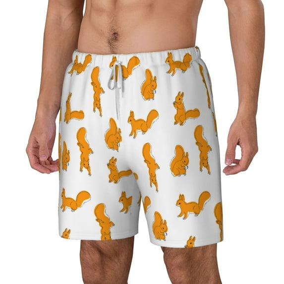 Picia Cartoon Squirrel pattern Mens Swim Trunks with Compression Liner Stretch Beach Shorts Quick Dry with Zipper Pockets No-Chafing Board Shorts-XX-Large