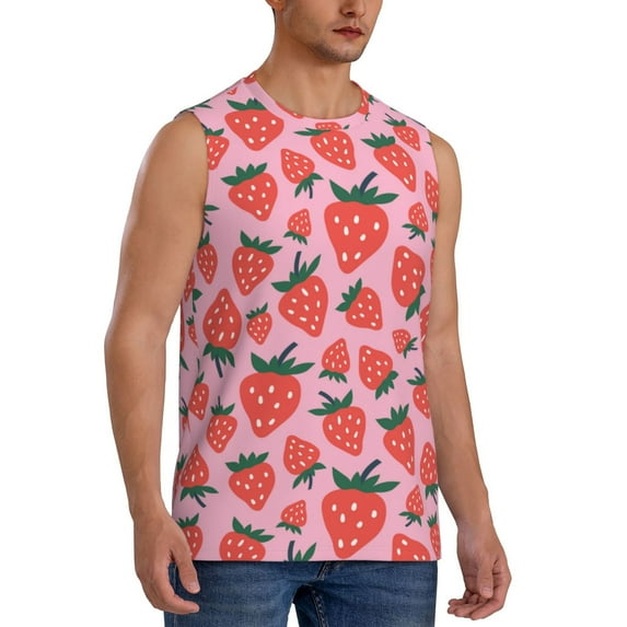Picia Cartoon Strawberry mens Cotton Tank Undershirts , Moisture-wicking Ribbed Tanks, Lightweight Cotton Tank Undershirts-XX-Large