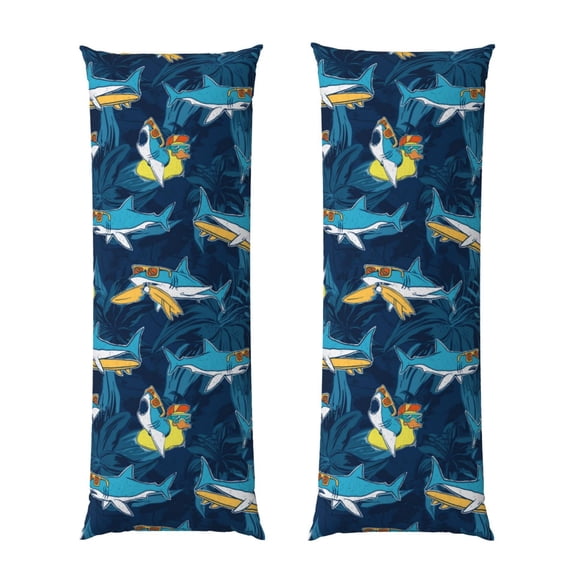 Picia Cartoon Surfer Sharks Body Pillow Cover - Super Soft Microfiber 20x54 Body Pillow Case - Envelope Closure, Wrinkle, Stain Resistant Body Pillow Cover,Elegant Bedding