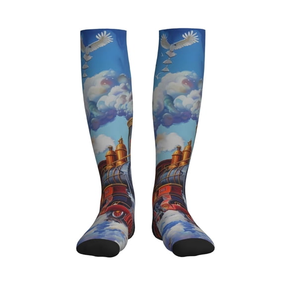 Picia Cartoon Train Hot Air Balloon Printed Sports Compression Socks - 15-20mmHg Graduated Compression, High-Performance Soft and Breathable Socks for Men and Women