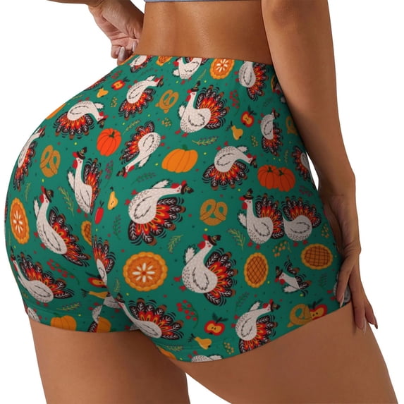 Picia Cartoon Turkey Printed Workout Shorts for Women Seamless Scrunch Butt Lifting High Waisted Yoga Gym Booty Running Moisture-wicking Short Pants-Large