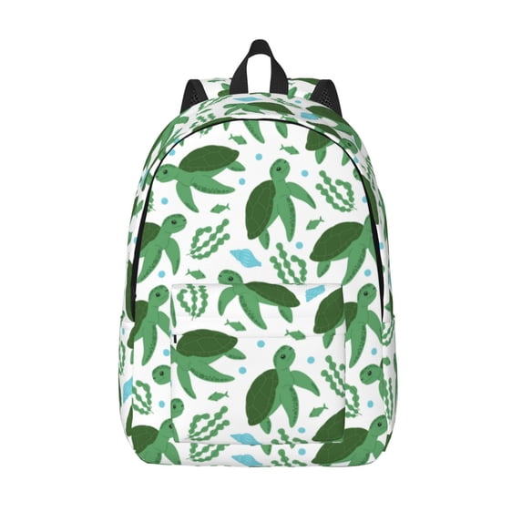 Picia Cartoon Turtle Printed Canvas Daypack - Stylish and Durable Vintage Compact Backpack - Class, Work, Travel, or Laptop Bookbag,Organized Compartments-Medium