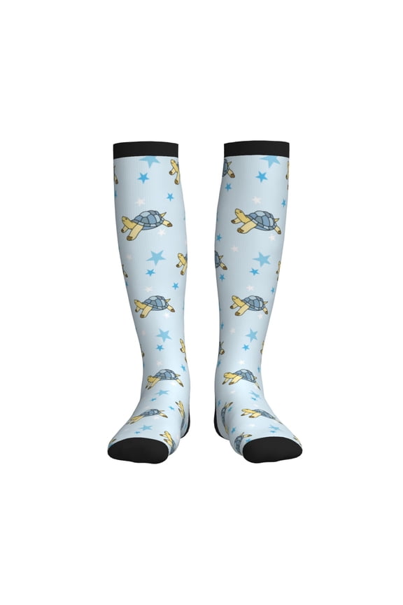 Cartoon Turtle Printed Sports Compression Socks - 15-20mmHg Graduated Compression, High-Performance Soft and Breathable Socks for Men and Women