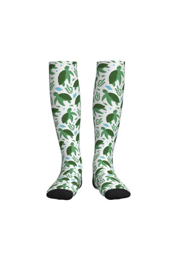 Cartoon Turtle Printed Sports Compression Socks - 15-20mmHg Graduated Compression, High-Performance Soft and Breathable Socks for Men and Women