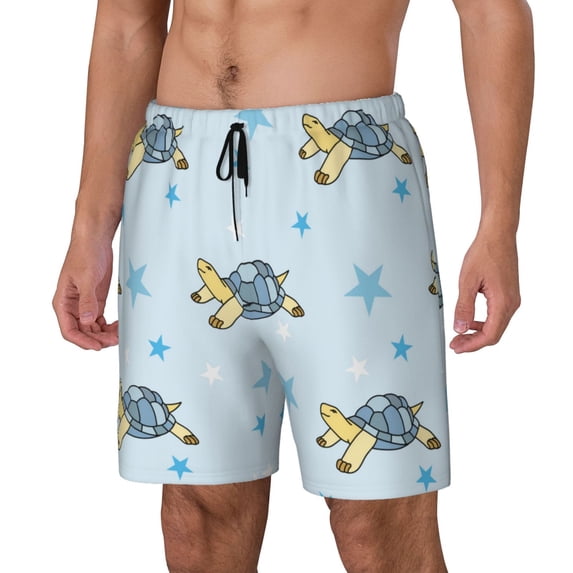 Picia Cartoon Turtle pattern Mens Swim Trunks with Compression Liner Stretch Beach Shorts Quick Dry with Zipper Pockets No-Chafing Board Shorts-3X-Large