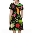 thumbnail image 1 of Picia Cartoon Vegetables Pattern Women's Short Sleeve Summer Dress Pleated Loose Swing Knee Length Short Sleeve Swing Dresses, 1 of 6