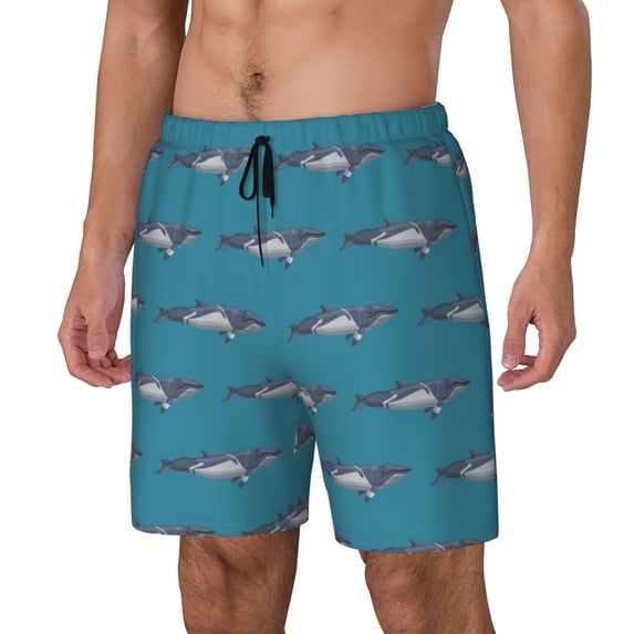 Picia Cartoon Whale pattern Mens Swim Trunks with Compression Liner Stretch Beach Shorts Quick Dry with Zipper Pockets No-Chafing Board Shorts-X-Large