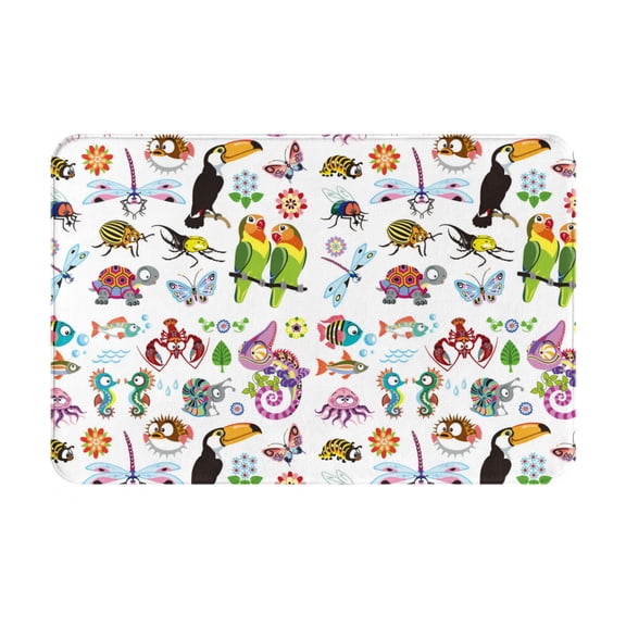 Picia Cartoon Wild Animals Pattern Flannel Doormat – 16x24 Inch Non-Slip Indoor Mat, Absorbent & Quick-Dry Rug for Entryway, Bathroom, Kitchen, and Bedroom, Machine Washable
