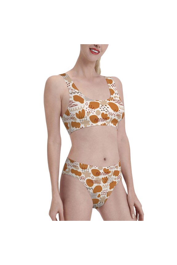 Cartoon Women's High Waisted Bikini Scoop Neck Swimsuit Two Pieces Bathing Suit-Medium