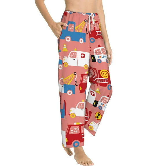 Picia Cartoon with Traffic Elements Womens Soft Woven Cotton Elastic Waistband Sleep Pajama Pant Lounge Sleep Pant With Pockets And Drawstring-Medium