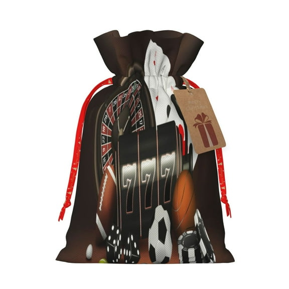 Picia Casino And Sports Pattern Christmas Gift Bags, Xmas Gift Bags, Suitable for Holiday Kraft Paper Gift Bags, Reusable Christmas Gift Bags,Festive Gift Packaging Bag-