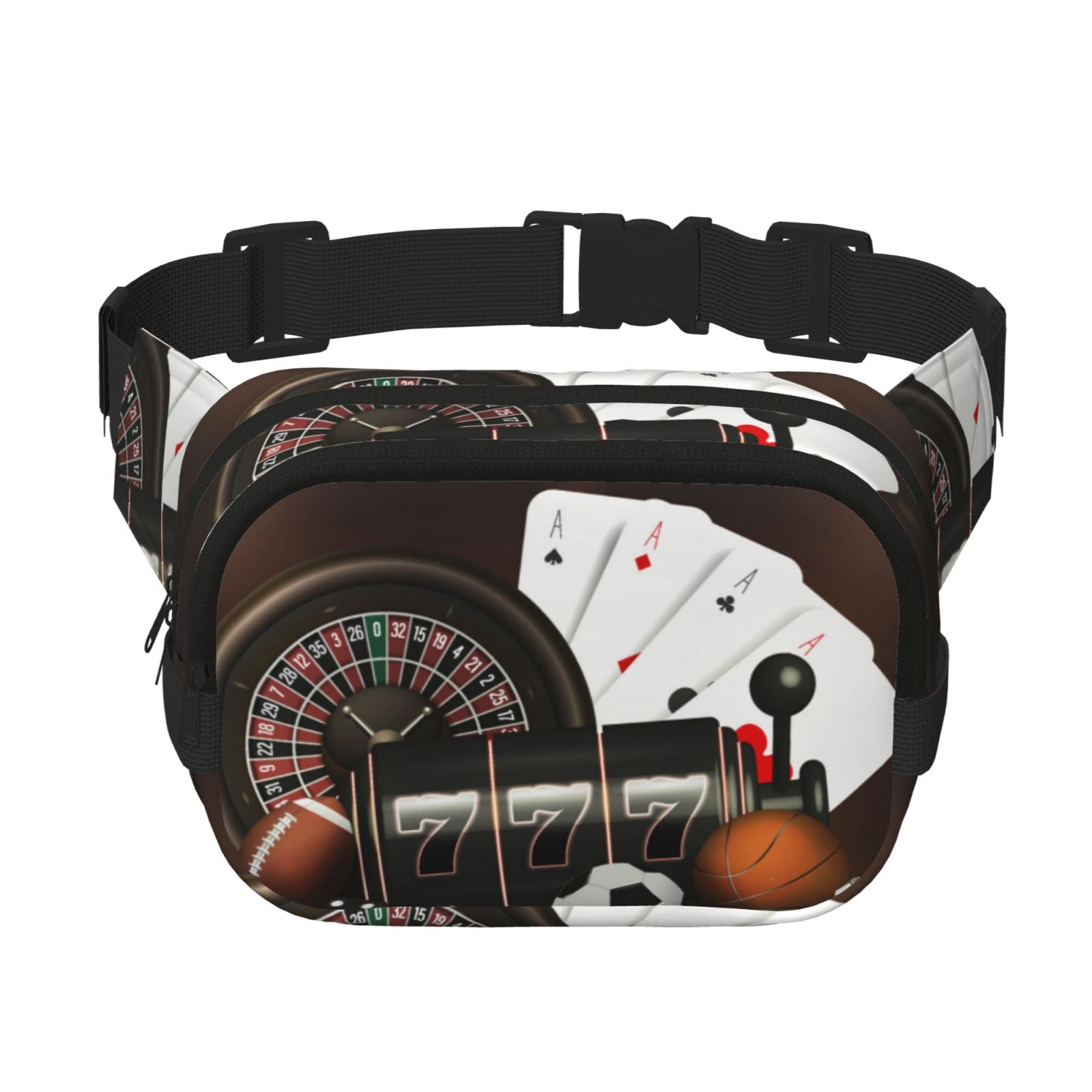 Picia Casino And Sports Print Square Double-Layer Waist Bag Mini Adjustable Waist Belt Bag Exercise Running Travel Hiking