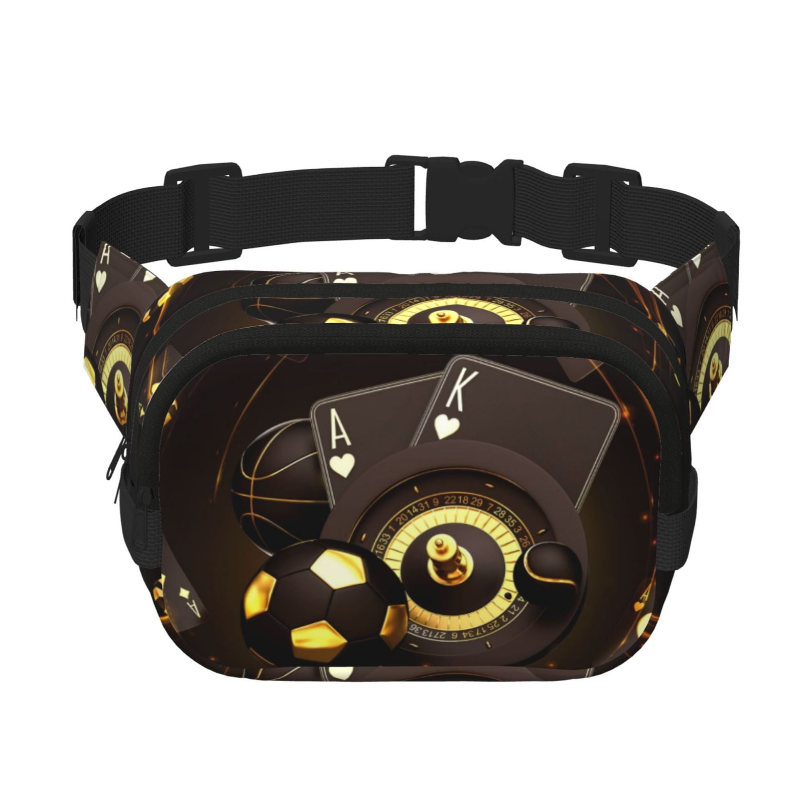 Picia Casino Card Soccer Print Square Double-Layer Waist Bag Mini Adjustable Waist Belt Bag Exercise Running Travel Hiking