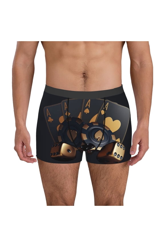 Casino Cards Poker Pattern Men’s Boxer Briefs – Soft & Breathable Underwear, Stretchy & Comfortable Fit, Supportive Pouch Design, Moisture-Wicking-Medium